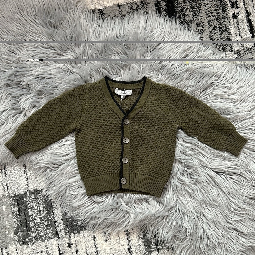 Frenchie Mini Couture Forest Green Knit Button Up Sweater Size 6-12 Month